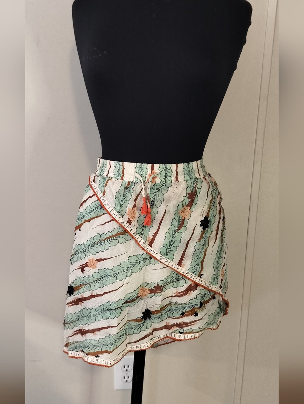 Scotch & Soda Leaf-Print Wrap Mini Skirt in Green, Cream and Orange
